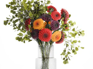 Bouquet of flowers Chrysanthemum Dahlia branches vase 385 3D Model