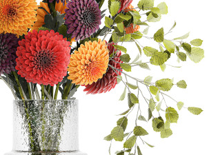 Bouquet of flowers Chrysanthemum Dahlia branches vase 385 3D Модель