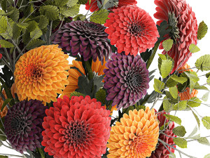 Bouquet of flowers Chrysanthemum Dahlia branches vase 385 3D Модель