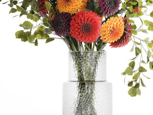 Bouquet of flowers Chrysanthemum Dahlia branches vase 385 3D Модель