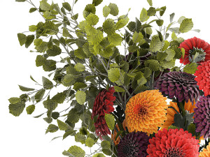 Bouquet of flowers Chrysanthemum Dahlia branches vase 385 3D Модель