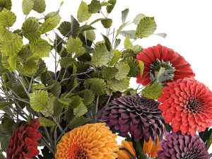 Bouquet of flowers Chrysanthemum Dahlia branches vase 385 3D Модель