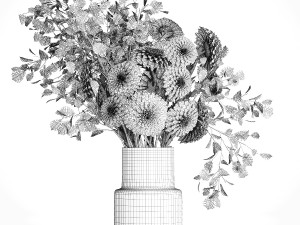 Bouquet of flowers Chrysanthemum Dahlia branches vase 385 3D Модель