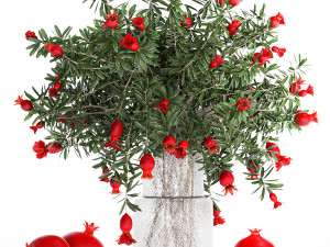 Bouquet of flowers and branches of blooming pomegranate 387 3D Model