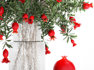 Bouquet of flowers and branches of blooming pomegranate 387 Modelo 3D