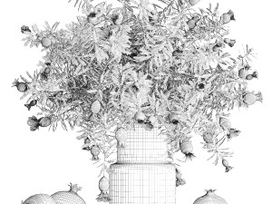 Bouquet of flowers and branches of blooming pomegranate 387 Modelo 3D
