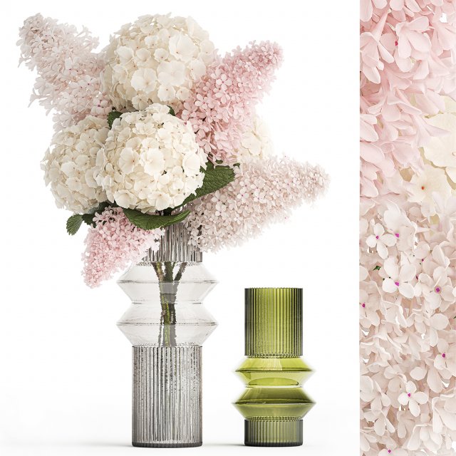 Bouquet of branches in a glass vase hydrangea lilac 388 Model 3D .c4d .max .obj .3ds .fbx .stl .blend 