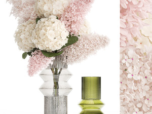 Bouquet of branches in a glass vase hydrangea lilac 388 Modello 3D