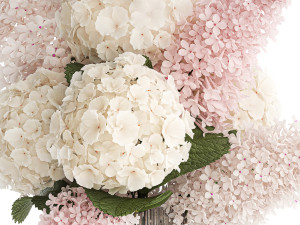 Bouquet of branches in a glass vase hydrangea lilac 388 Model 3D