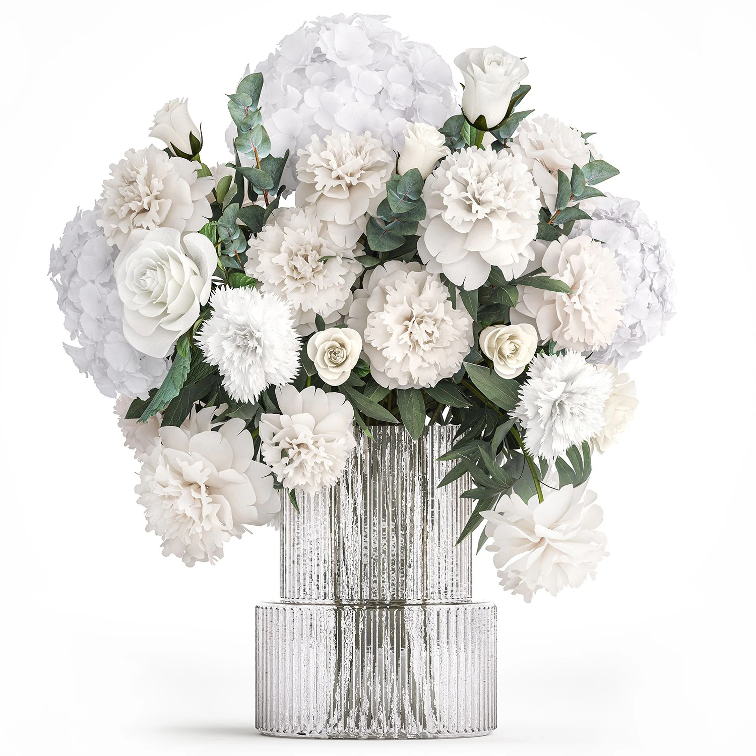 Bouquet of white flowers hydrangea carnation peony vase 389 3D Model .c4d .max .obj .3ds .fbx .stl .blend 