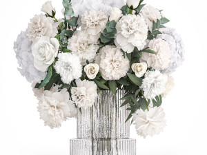 Bouquet of white flowers hydrangea carnation peony vase 389 3D Model