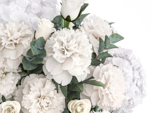 Bouquet of white flowers hydrangea carnation peony vase 389 Modèle 3D