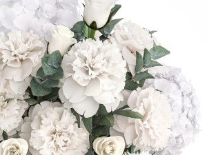 Bouquet of white flowers hydrangea carnation peony vase 389 3D Model