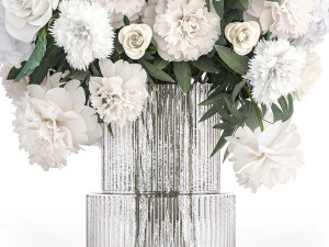 Bouquet of white flowers hydrangea carnation peony vase 389 3D Model