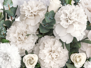 Bouquet of white flowers hydrangea carnation peony vase 389 Modèle 3D