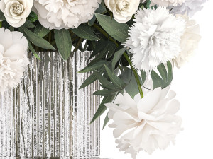 Bouquet of white flowers hydrangea carnation peony vase 389 Modèle 3D
