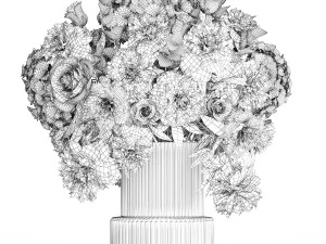 Bouquet of white flowers hydrangea carnation peony vase 389 3D Model