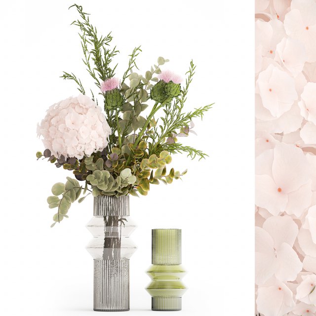 Pink bouquet hydrangea barberry thorn branch Thistle 390 Modèle 3D .c4d .max .obj .3ds .fbx .stl .blend 