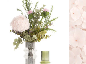 Różowa hortensja bukietowa berberys cierniowy oddział Thistle 390 Model 3D