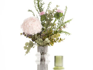 Pink bouquet hydrangea barberry thorn branch Thistle 390 3D Model