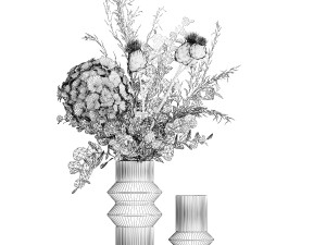 Pink bouquet hydrangea barberry thorn branch Thistle 390 Modèle 3D