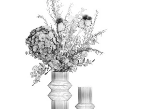 Pink bouquet hydrangea barberry thorn branch Thistle 390 3D Model