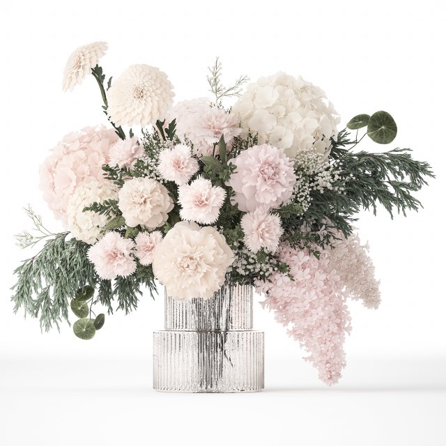 Pink bouquet hydrangea Peonies Lilac chrysanthemum 391 Model 3D .c4d .max .obj .3ds .fbx .stl .blend
