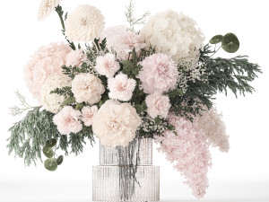 Pink bouquet hydrangea Peonies Lilac chrysanthemum 391 3D Model