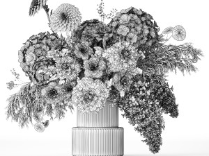 Pink bouquet hydrangea Peonies Lilac chrysanthemum 391 Model 3D