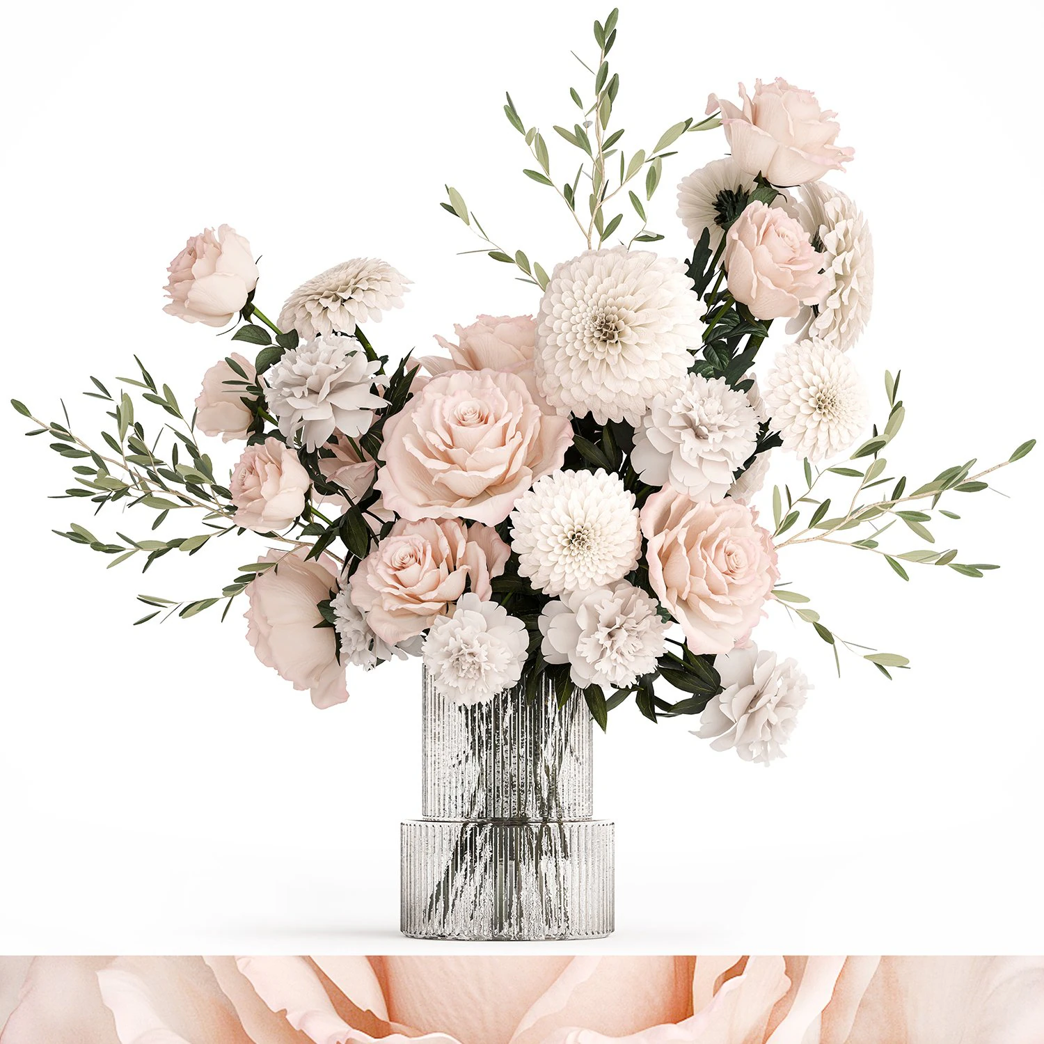 ピンク、白の花、菊、バラ、牡丹の花束 392 3Dモデル .c4d .max .obj .3ds .fbx .stl .blend 
