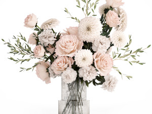 Bouquet of pink white flowers chrysanthemum roses peony 392 Modello 3D