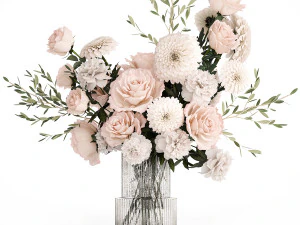 Bouquet of pink white flowers chrysanthemum roses peony 392 3D Model
