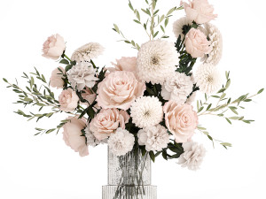 Bouquet of pink white flowers chrysanthemum roses peony 392 Modèle 3D