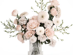 ピンク、白の花、菊、バラ、牡丹の花束 392 3Dモデル