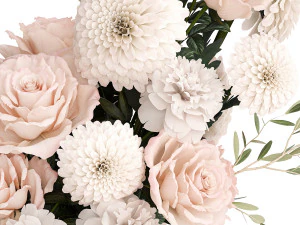 ピンク、白の花、菊、バラ、牡丹の花束 392 3Dモデル