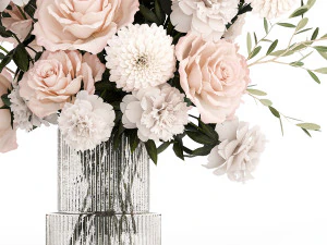ピンク、白の花、菊、バラ、牡丹の花束 392 3Dモデル