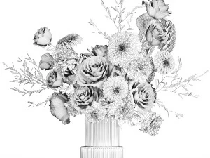 ピンク、白の花、菊、バラ、牡丹の花束 392 3Dモデル