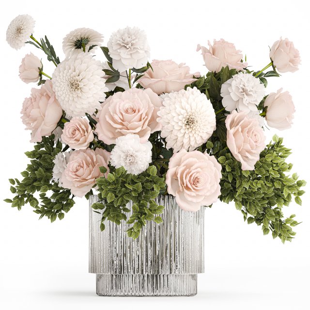Bouquet of pink white flowers chrysanthemum rose peony 393 3D Model .c4d .max .obj .3ds .fbx .stl .blend 