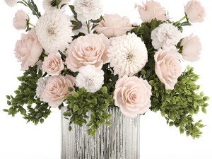 Bouquet of pink white flowers chrysanthemum rose peony 393 3D Model
