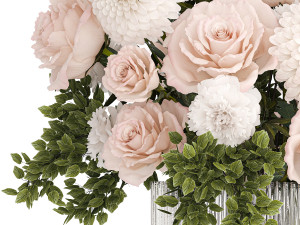 Bouquet of pink white flowers chrysanthemum rose peony 393 3D Model