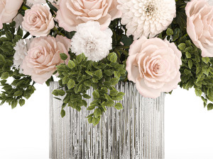 Bouquet of pink white flowers chrysanthemum rose peony 393 3D Model