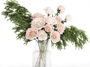 Small bouquet of pink and white flowers rose glass vase 394 3D Model