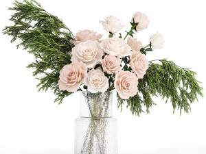 Piccolo bouquet di fiori rosa e bianchi vaso in vetro rosa 394 Modello 3D