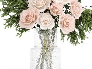 Piccolo bouquet di fiori rosa e bianchi vaso in vetro rosa 394 Modello 3D