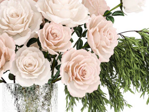 Piccolo bouquet di fiori rosa e bianchi vaso in vetro rosa 394 Modello 3D