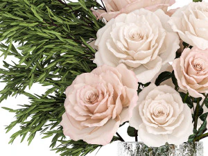 Piccolo bouquet di fiori rosa e bianchi vaso in vetro rosa 394 Modello 3D