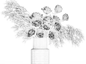 Piccolo bouquet di fiori rosa e bianchi vaso in vetro rosa 394 Modello 3D