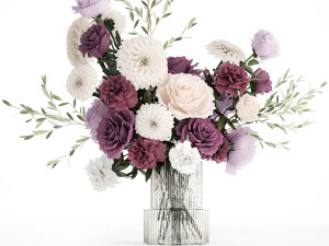 Bouquet of white flowers chrysanthemum rose peony 395 3D Model