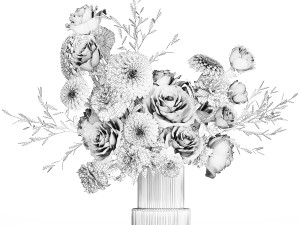 Bouquet of white flowers chrysanthemum rose peony 395 3D 모델