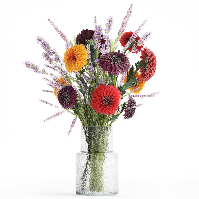 Bouquet of wildflowers chrysanthemum Lavender in a vase 396 Model 3D .c4d .max .obj .3ds .fbx .stl .blend 